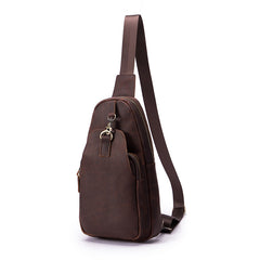Badass Brown Leather Men's Sling Bag Chest Bag Vintage One shoulder Backpack For Men - iwalletsmen