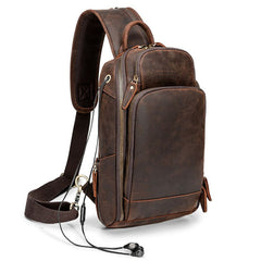 Badass Dark Brown Leather Men's Sling Bag Chest Bag Vintage One shoulder Backpack For Men - iwalletsmen