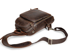 Badass Dark Brown Leather Men's Sling Bag Chest Bag Vintage One shoulder Backpack For Men - iwalletsmen