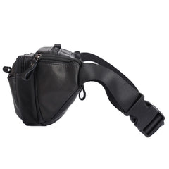 Badass Leather Fanny Pack Men's Black Chest Bag Hip Bag 8 inches Waist Bag For Men - iwalletsmen
