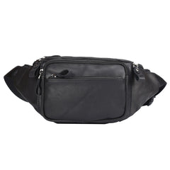 Badass Leather Fanny Pack Men's Black Chest Bag Hip Bag 8 inches Waist Bag For Men - iwalletsmen