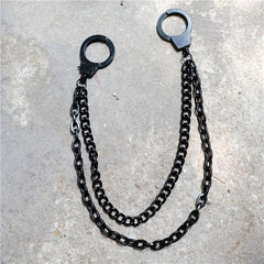 Cool Men's Black Handcuffs Double Long Wallet Chain Pants Chains Biker Wallet Chain For Men - iwalletsmen