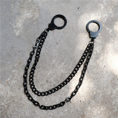 Cool Men's Black Handcuffs Double Long Wallet Chain Pants Chains Biker Wallet Chain For Men - iwalletsmen