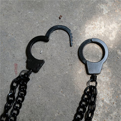 Cool Men's Black Handcuffs Double Long Wallet Chain Pants Chains Biker Wallet Chain For Men - iwalletsmen