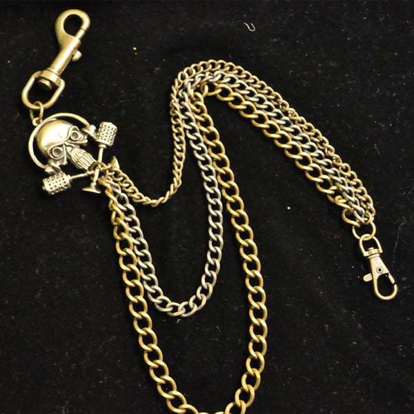 Badass Men's Brass Ghost Skull Triple Long Wallet Chain Pants Chain Biker Wallet Chain For Men - iwalletsmen