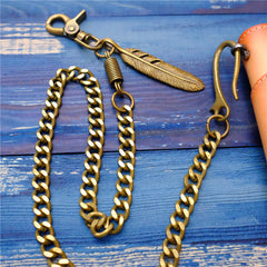Cool Men's Gold Feather Wallet Chain Pants Chain Long Biker Wallet Chain For Men - iwalletsmen