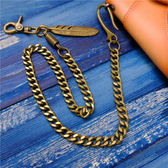 Cool Men's Gold Feather Wallet Chain Pants Chain Long Biker Wallet Chain For Men - iwalletsmen