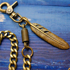 Cool Men's Gold Feather Wallet Chain Pants Chain Long Biker Wallet Chain For Men - iwalletsmen