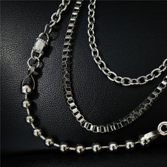 Punk Men's Metal Beaded Triple Long Wallet Chain Pants Chain Trendy Biker Wallet Chain For Men - iwalletsmen
