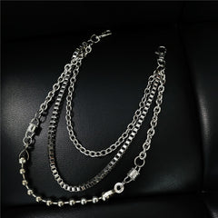 Punk Men's Metal Beaded Triple Long Wallet Chain Pants Chain Trendy Biker Wallet Chain For Men - iwalletsmen