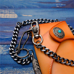 Badass Men's Skull Feather Pendant Wallet Chain Long Pants Chain Biker Wallet Chain For Men - iwalletsmen