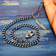 Badass Men's Skull Feather Pendant Wallet Chain Long Pants Chain Biker Wallet Chain For Men - iwalletsmen
