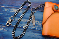 Badass Men's Skull Feather Pendant Wallet Chain Long Pants Chain Biker Wallet Chain For Men - iwalletsmen