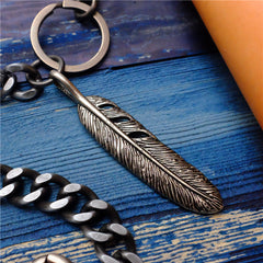 Badass Men's Skull Feather Pendant Wallet Chain Long Pants Chain Biker Wallet Chain For Men - iwalletsmen