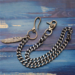 Badass Men's Skull Feather Pendant Wallet Chain Long Pants Chain Biker Wallet Chain For Men - iwalletsmen
