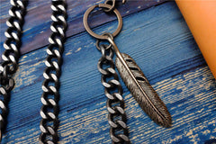 Badass Men's Skull Feather Pendant Wallet Chain Long Pants Chain Biker Wallet Chain For Men - iwalletsmen