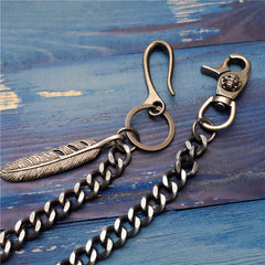 Badass Men's Skull Feather Pendant Wallet Chain Long Pants Chain Biker Wallet Chain For Men - iwalletsmen