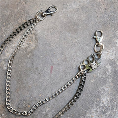Badass Men's Silver Finger Rings Skull Double Pants Chain Punk Biker Wallet Chain For Men - iwalletsmen