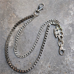 Badass Men's Silver Finger Rings Skull Double Pants Chain Punk Biker Wallet Chain For Men - iwalletsmen