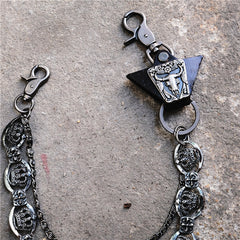 Badass Mens Leather Crown Double Key Long Biker Pants Chain Wallet Chain For Men - iwalletsmen