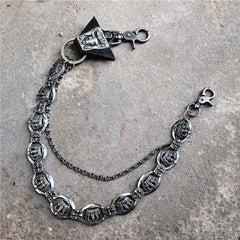 Badass Mens Leather Crown Double Key Long Biker Pants Chain Wallet Chain For Men - iwalletsmen