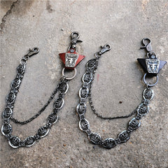 Badass Mens Leather Crown Double Key Long Biker Pants Chain Wallet Chain For Men - iwalletsmen