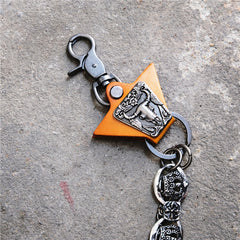 Badass Mens Leather Crown Double Key Long Biker Pants Chain Wallet Chain For Men - iwalletsmen