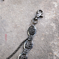 Badass Mens Leather Crown Double Key Long Biker Pants Chain Wallet Chain For Men - iwalletsmen
