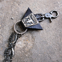 Badass Mens Leather Crown Double Key Long Biker Pants Chain Wallet Chain For Men - iwalletsmen
