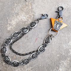 Badass Mens Leather Crown Double Key Long Biker Pants Chain Wallet Chain For Men - iwalletsmen