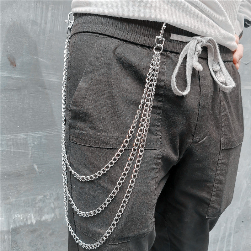 ZJ Badass Stainless Steel Mens Triple Layer Long Pants Chain Wallet Chain for Men