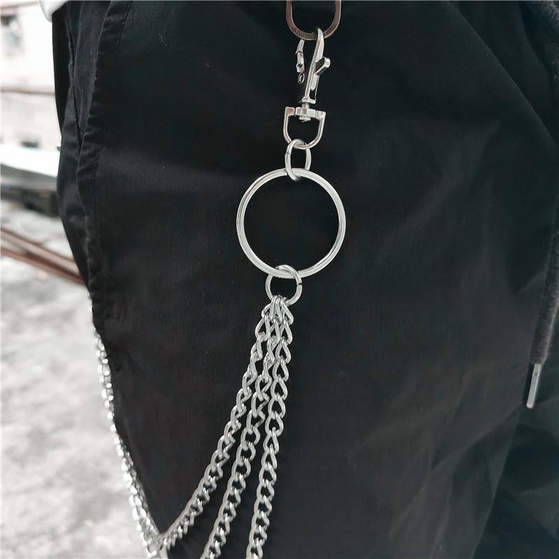 PandaHall 304 Stainless Steel Triple Layer Chains for Jeans Pants, Alloy Maple Leaf Pendant Wallet Keychains, Punk Chain Belts Hipster