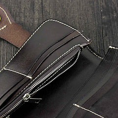 Badass Skull Leather Men's Long Wallet with Chain Biker Wallet Chain Wallet For Men - iwalletsmen