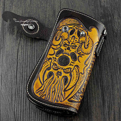 Badass Skull Leather Men's Long Wallet with Chain Biker Wallet Chain Wallet For Men - iwalletsmen
