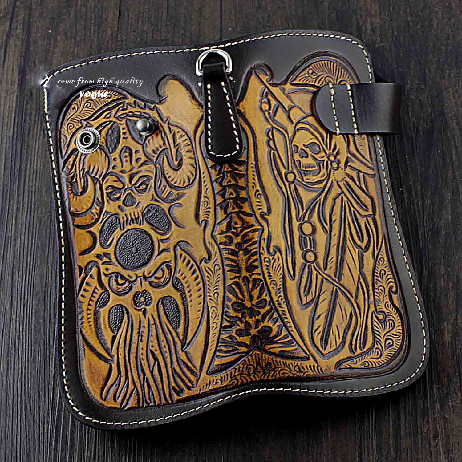 Badass Skull Leather Men's Long Wallet with Chain Biker Wallet Chain Wallet For Men - iwalletsmen