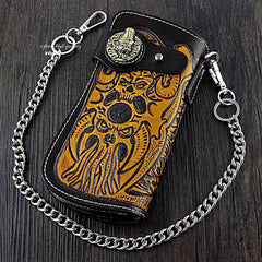Badass Skull Leather Men's Long Wallet with Chain Biker Wallet Chain Wallet For Men - iwalletsmen