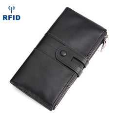 RFID Cool Leather Brown Men's Bifold Long Wallet Multi Cards Black Long Wallet For Men - iwalletsmen