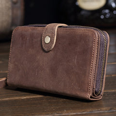 Vintage Brown Leather Men's Bifold Long Wallet Cool Zipper Long Wallet Clutch For Men - iwalletsmen