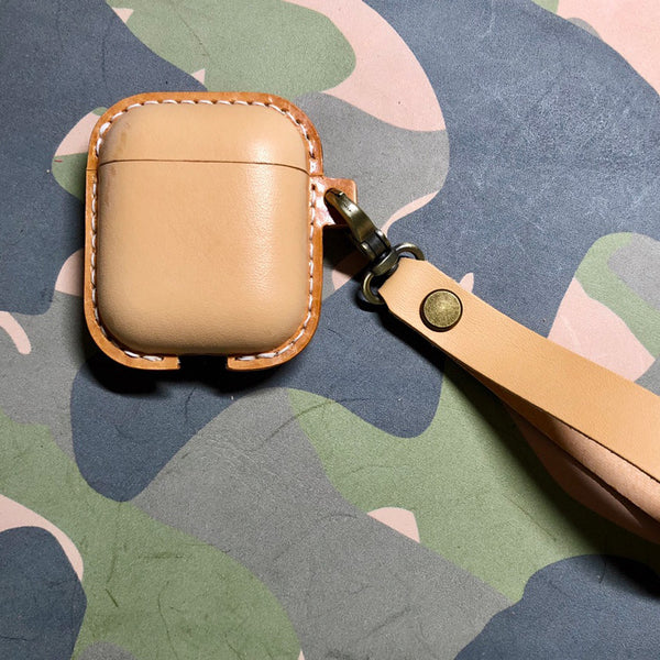 Beige Personalized Leather AirPods 1/2 Case Custom Beige Leather Pro AirPods Case Airpod Case Cover