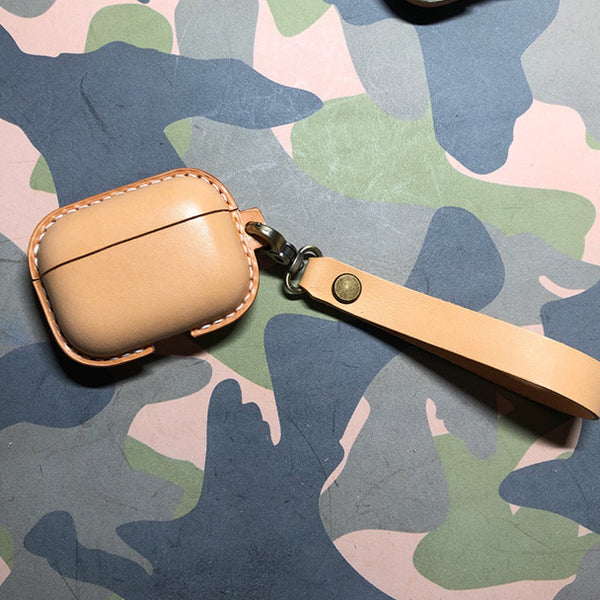 Beige Personalized Leather AirPods Pro Cases Custom Beige Leather 1/2 AirPods Cases Airpod Case Cover