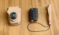 Handmade Beige Leather Mens Volkswagen Golf Car Key Case Car Key Holder with Belt Loop/Belt Clip - iwalletsmen