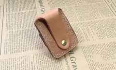 Handmade Mens Beige Leather Classic Zippo Lighter Case Black Zippo Lighter Holder with Belt Loop - iwalletsmen