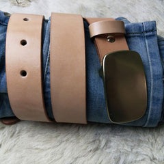 Beige Handmade Leather Mens Belt Leather Belt for Men - iwalletsmen