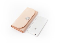 Beige Handmade Leather Mens Long Wallet Bifold Clutch Wallets Long CellPhone Wallet For Men - iwalletsmen