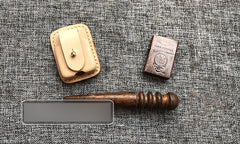 Mens Beige Leather Classic Handmade Zippo Lighter Cases Tan Zippo Lighter Holder with Belt Clip - iwalletsmen