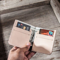 Beige Leather Men Slim Small Wallet Bifold Small Wallet for Men - iwalletsmen