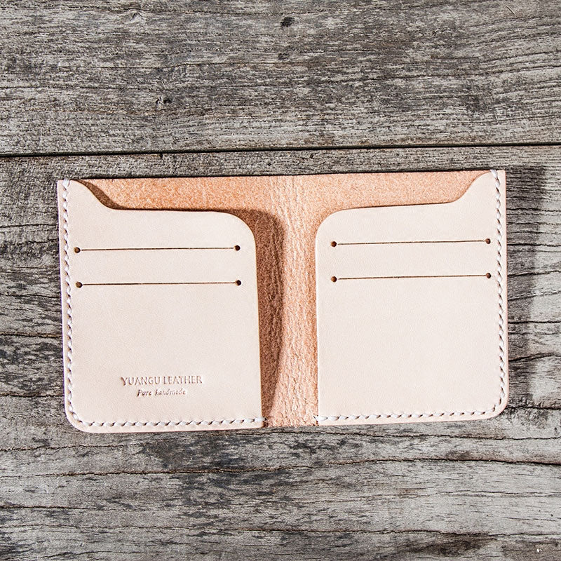 Beige Leather Men Slim Small Wallet Bifold Small Wallet for Men - iwalletsmen