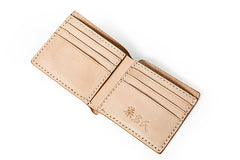 Handmade Beige Leather Mens billfold Wallet Bifold Front Pocket Small Wallet For Men - iwalletsmen