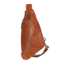 best edc sling bag Best Brown Leather Men's Sling Bag Chest Bag Cool Streamline Sling Backpack For Men 