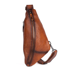 Best Black Leather Men's Sling Bags Chest Bag Cool Streamline Sling Backpack For Men
